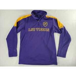 Columbia Men's Sz M Track Jacket LSU Tigers Embroidery 1/4 Zip Purple Yellow EUC